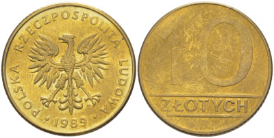 ПОЛЬША 10 ЗЛОТЫХ 1989 MW KM 152.2 латунь 213-835