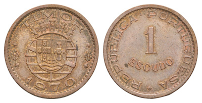 Португальский Тимор 1 эскудо 1970 KM 19 бронза aUNC 4646-741