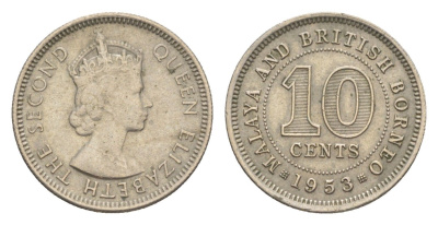 Малайя и Британское Борнео 10 центов 1953 KM 2 медно-никель 4636-163
