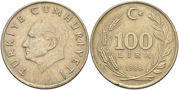 ТУРЦИЯ 100 ЛИР 1986 KM 967 медь никель цинк 4111-246