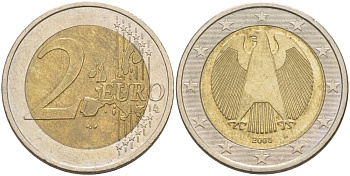 ГЕРМАНИЯ 2 ЕВРО 2003 A KM 214 биметалл 4543-455
