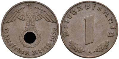 Германия 1 рейхспфенниг 1939 B KM 89, J 361 бронза 4392-749