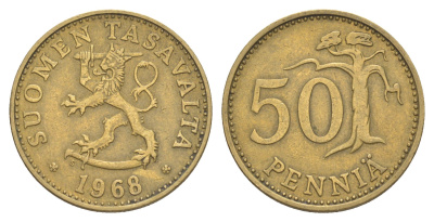 Финляндия 50 пенни 1968 KM 48 алюминиевая бронза 4648-446