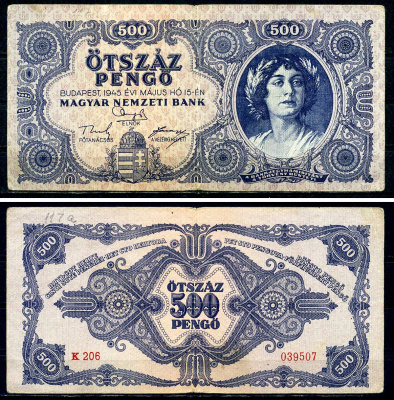 Венгрия 500 пенге 1945 Pick 117 a бумага 7487-13-1-2