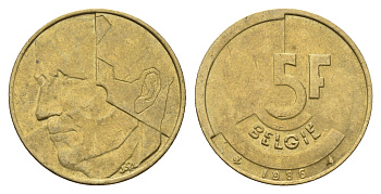 Бельгия 5 франков 1986 Belgie, Бодуэн I (1951-1993) KM 164 алюминиевая бронза 4629-415