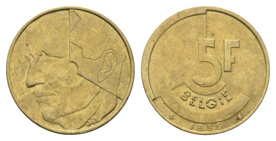 Бельгия 5 франков 1986 Belgie, Бодуэн I (1951-1993) KM 164 алюминиевая бронза 4629-415