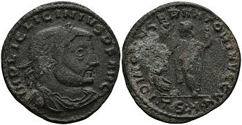 Римская Империя нуммий 312 - 313 Лициний IOVI CONSERVATORI AVGG NN Фессалоника Very fine RIC 60 бронза 1073-6-111