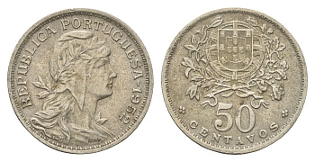 Португалия 50 сентаво 1952 голова Свободы вправо KM 577 никель латунь 4659-636