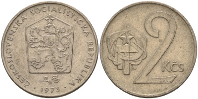 Чехословакия 2 кроны 1973 KM 75 медно-никель 4156-143