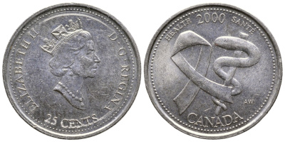 КАНАДА 25 ЦЕНТОВ 2000 МИЛЛЕНИУМ, HIALTH SANTE KM 373 никель 4364-1731
