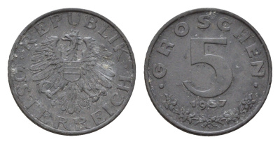 Австрия 5 грошей 1957 KM 2875 цинк 4630-133