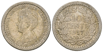Нидерланды 10 центов 1917 Вильгельмина (1890-1948) KM 145 серебро 4611-221
