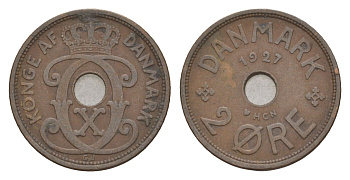 Дания 2 эре 1927 HCN, Кристиан X (1912-1947) KM 827 бронза 4658-164