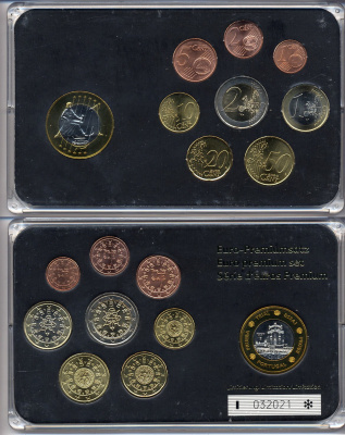 Португалия евронабор от 1 евроцента до 2 евро  включае 1 евро 1997 башня, планшет  биметалл, медно-никель  UNC  00-00