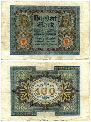 ГЕРМАНИЯ 100 МАРОК 1920 1 НОЯБРЯ 1920, СЕМИЗНАЧНЫЙ НОМЕР Pick 69а бумага 7198-29-3-2