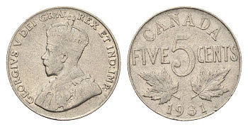 Канада 5 центов 1931 Георг V (1910-1936) KM 29 никель 4679-655