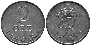 ДАНИЯ 2 ЭРЕ 1954 ФРЕДЕРИК IX (1947-1972) KM 840.1 цинк 24-1124