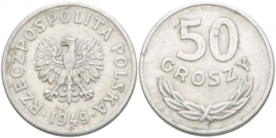 Польша 50 грошей 1949 KM 44а, Parchimowicz 209b алюминий 4539-813