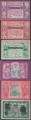 Патшкау полный набор из 3 нотгельдов (10, 25 и 50 пфеннигов) 1921 Grabowski 1052.1 бумага UNC (пресс) 7556-7-1-1