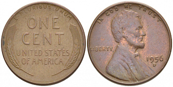 США 1 ЦЕНТ 1956 D ЛИНКОЛЬН KM A132 медь цинк 3309-232