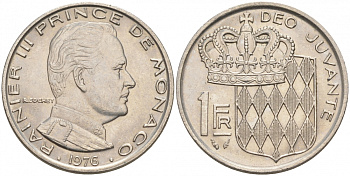 Монако 1 франк 1976 Ренье III (1949-2005) KM 140 никель 73-1227