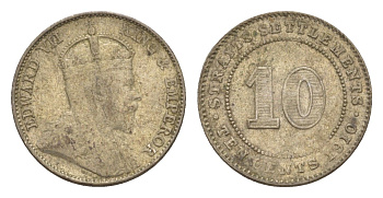 Стрейтс-Сетлментс (Стрейтс Сетлментс) 10 центов 1910 Эдуард VII (1901-1910) KM 21a серебро 1519-1142