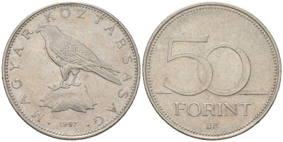 Венгрия 50 форинтов 1997 BP KM 697 латунь плакированная медно-никелем 4616-915