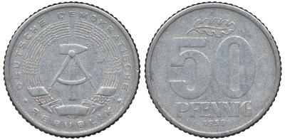 ГДР 50 ПФЕННИГОВ 1958 алюминий 62-623
