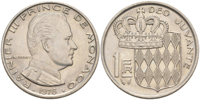 Монако 1 франк 1976 Ренье III (1949-2005) KM 140 никель 73-1227
