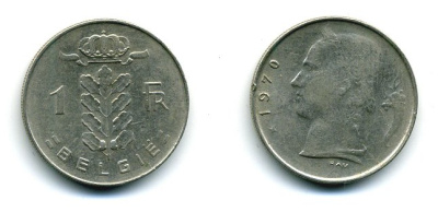 БЕЛЬГИЯ 1 ФРАНК 1970 BELGIE KM 143.1 медно-никель 25-1326