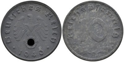 Германия 10 рейхспфеннигов 1940 D KM 101, J. 371 цинк 4116-554