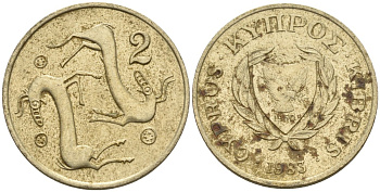 Кипр 2 цента 1983 KM 54.1 никель латунь 4174-1218