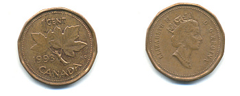 Канада 1 цент 1993 Елизавета II (1952-2022), кленовый лист KM 181 бронза 177-1437