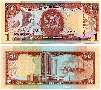 Тринидад и Тобаго 1 доллар 2002 подпись 8, номер красный Pick 41b бумага UNC (пресс) 2197-15-1-1