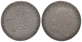 ПРУССИЯ 4 ГРОША 1797 А KM 362.1 серебро 1522-1212