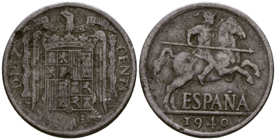 Испания 10 сентимо 1940 KM 766 алюминий 4177-911