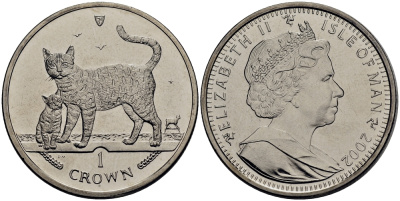 Остров Мэн 1 крона 2002 кошка и котенок КМ 1122 медно-никель UNC M80-20