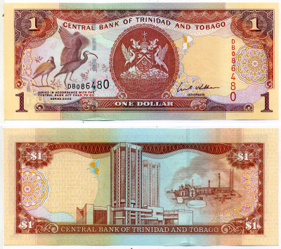 Тринидад и Тобаго 1 доллар 2002 подпись 8, номер красный Pick 41b бумага UNC (пресс) 2197-15-1-1