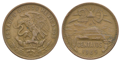 Мексика 20 сентаво 1965 KM 440 бронза 4620-127