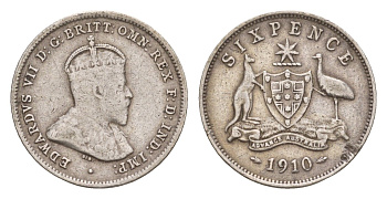 Австралия 6 пенсов 1910 L, Эдуард VII (1901-1910) год-тип KM 19 серебро 4655-256