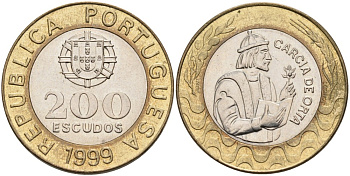 Португалия 200 эскудо 1999 Гарсия Де Орта (1501-1568) KM 655 биметалл 4556-1257