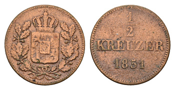 Бавария 1/2 крейцера 1851 KM 843 медь 71-1039