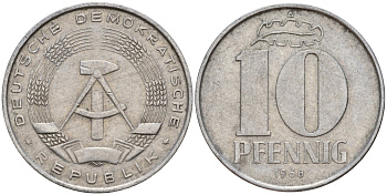 ГДР 10 пфеннигов 1968 A KM 10 алюминий 55-811