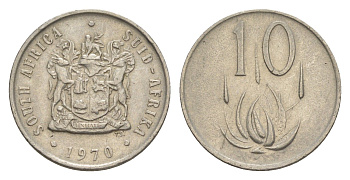ЮАР 10 центов 1970 герб, цветок алоэ KM 85 никель 4621-831