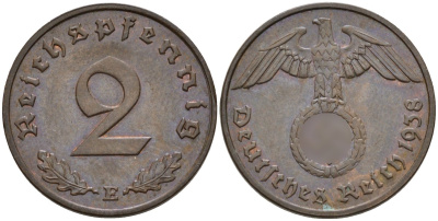 Германия 2 рейхспфеннига 1938 E KM 90, J. 362 бронза 4151-114