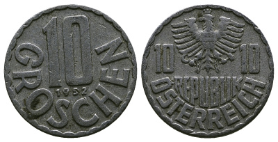 Австрия 10 грошей 1952 KM 2878 алюминий 4384-1125