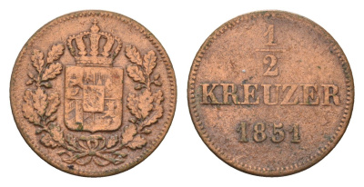 Бавария 1/2 крейцера 1851 KM 843 медь 71-1039