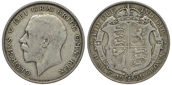 Великобритания 1/2 кроны 1921 Георг V (1910-1936) KM 818.1а, Spink 4021А серебро 00-00