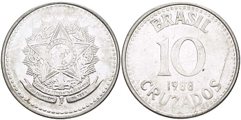 Бразилия 10 крузадо 1988 реформа 1986-1989 KM 607 нержавеющая сталь 177-945
