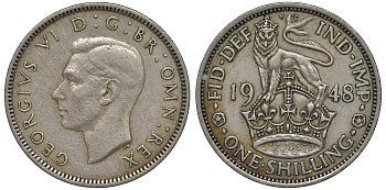 Великобритания 1 шиллинг 1948 Георг VI (1936-1952), Английский герб KM 863, Spink 4103 медно-никель 4128-736